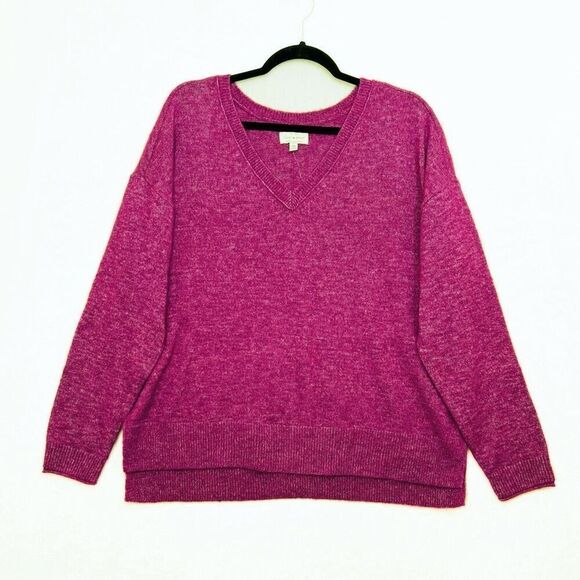 Lucky Brand Magenta V-Neck Sweater Wool Blend Size M NWOT Lightweight Casual - Picture 3 of 10